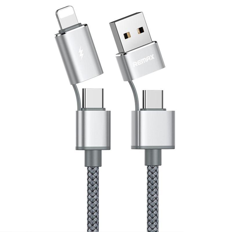 USB Multikabel 1m - USB-C, USB-A, Lightning i Sølv